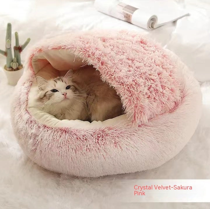 Pet 2 In 1 Plush Warm Round Bed House Pet Bed