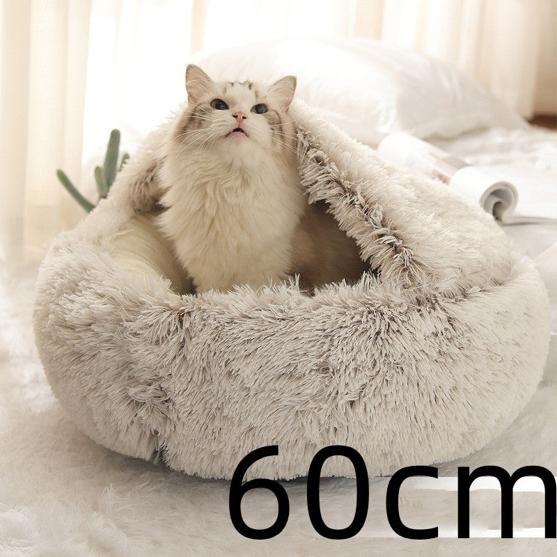 Pet 2 In 1 Plush Warm Round Bed House Pet Bed