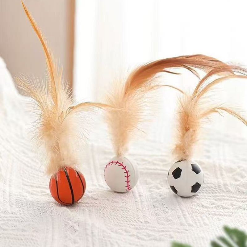 Pet Interactive Feather Bouncy Ball Self Entertainment Toy