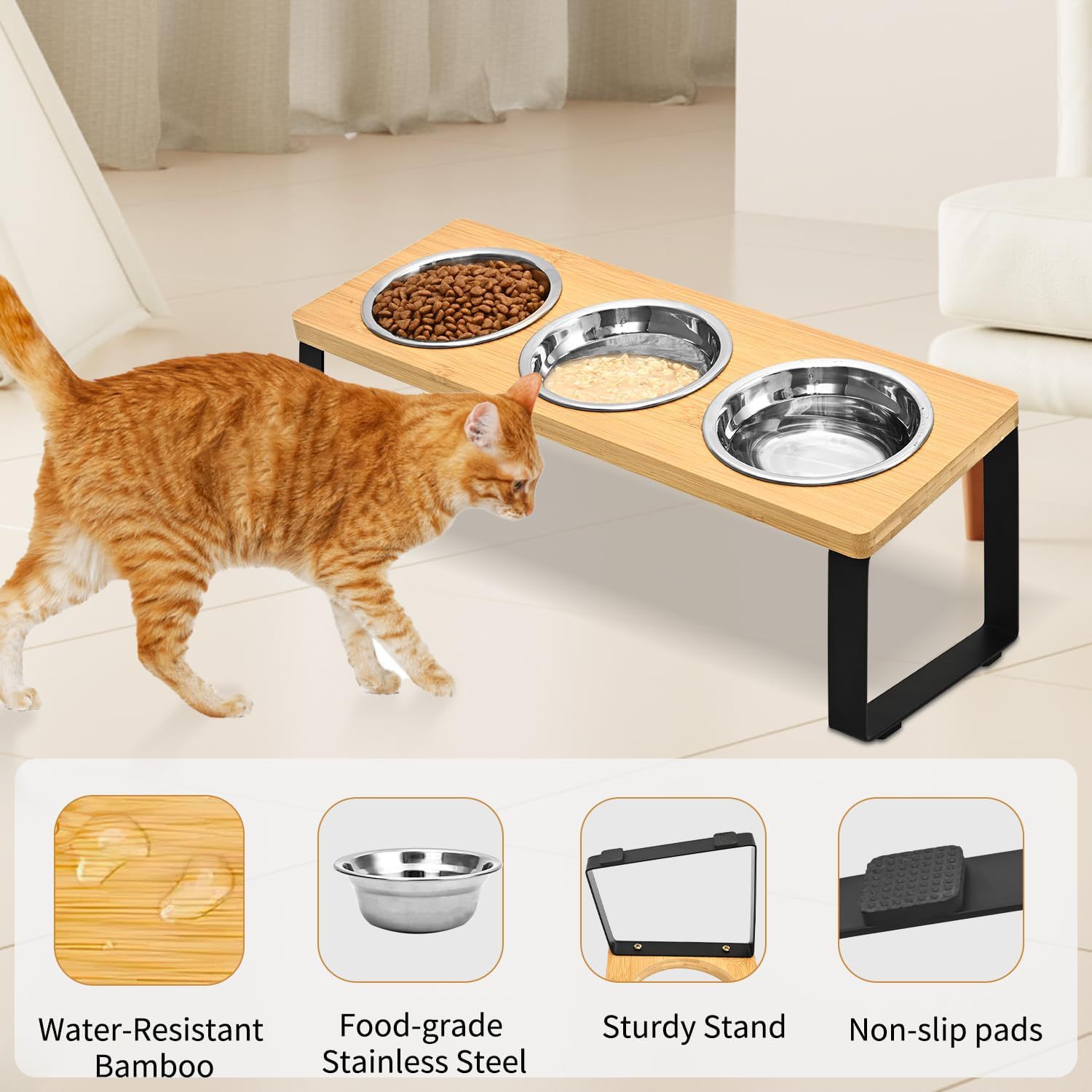 Iron And Wood Pet Feeding Rack With Bowl