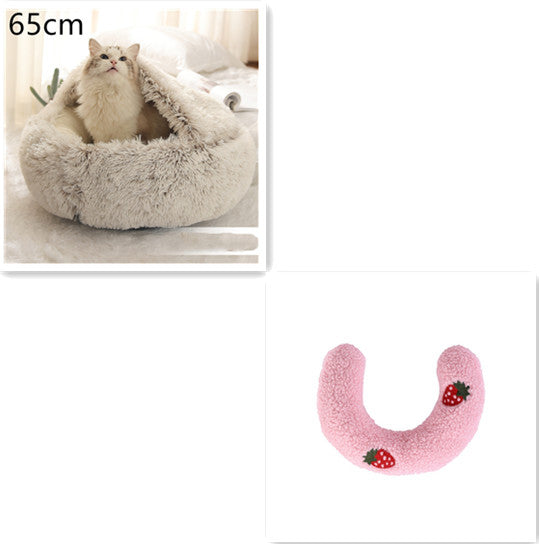 Pet 2 In 1 Plush Warm Round Bed House Pet Bed