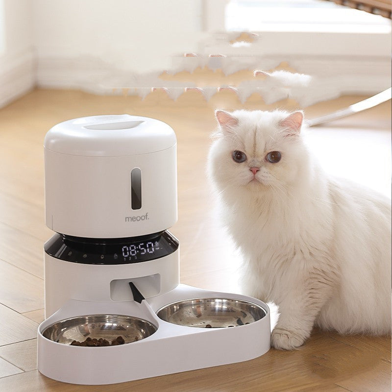 Capsule Style Automatic Pet Feeder With Double Bowl