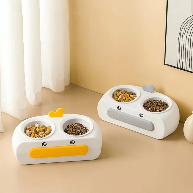Duck Design Plastic Pet Double Bowl Feeding Tray
