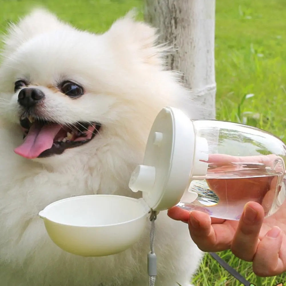 Portable Pet Travel Water Bottle With Feeding Bowl And Lanyard