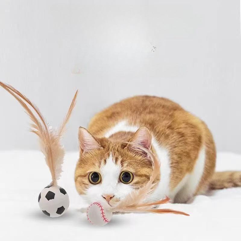 Pet Interactive Feather Bouncy Ball Self Entertainment Toy