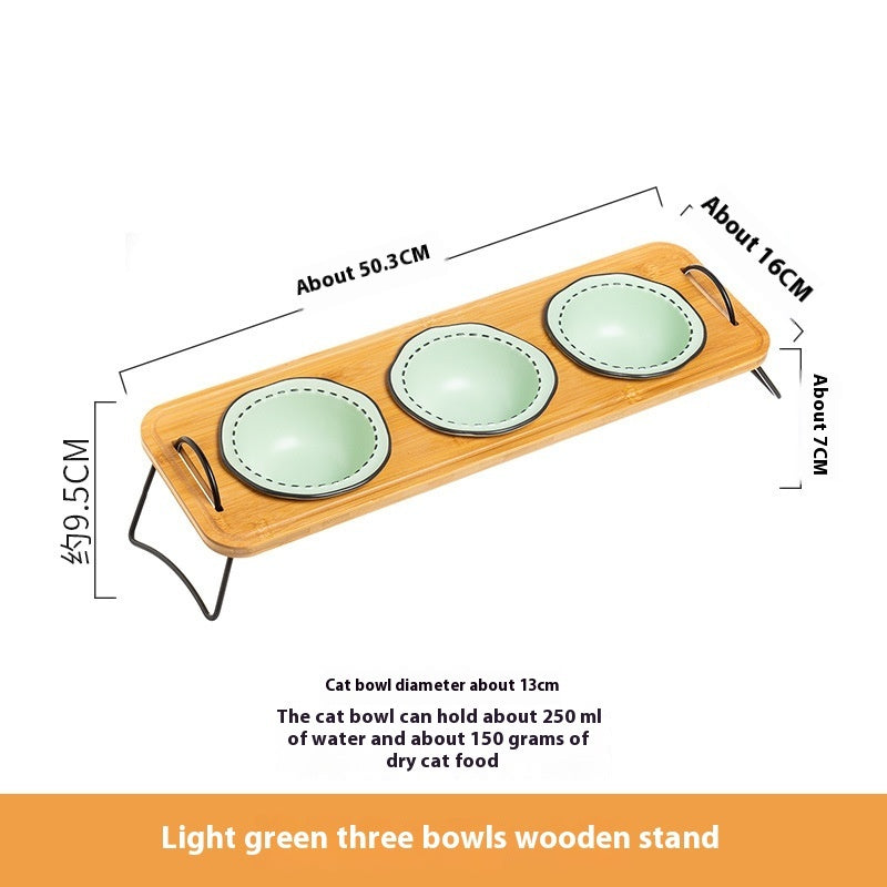 Wooden Pet Feeding Rack With Ceramic Anti Spill Bowls