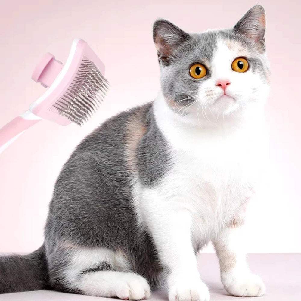 Pet Self Cleaning Slicker Grooming Brush One Click Hair Removal Tool
