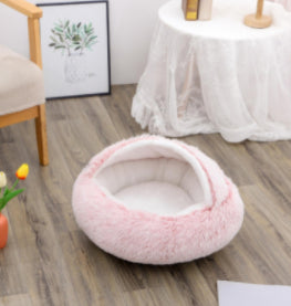 Pet 2 In 1 Plush Warm Round Bed House Pet Bed
