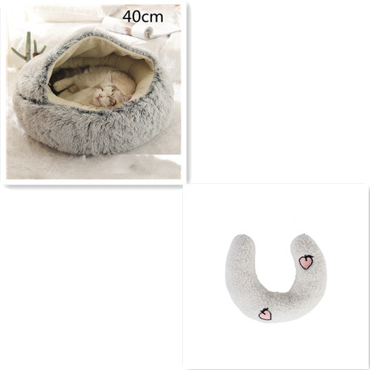 Pet 2 In 1 Plush Warm Round Bed House Pet Bed