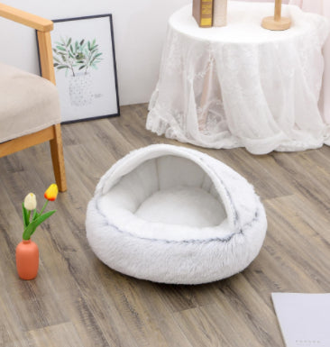 Pet 2 In 1 Plush Warm Round Bed House Pet Bed