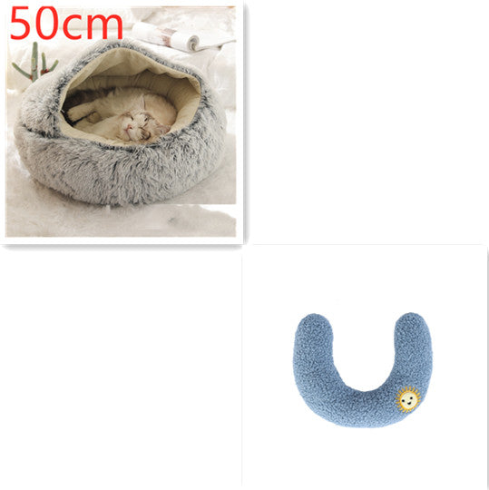 Pet 2 In 1 Plush Warm Round Bed House Pet Bed
