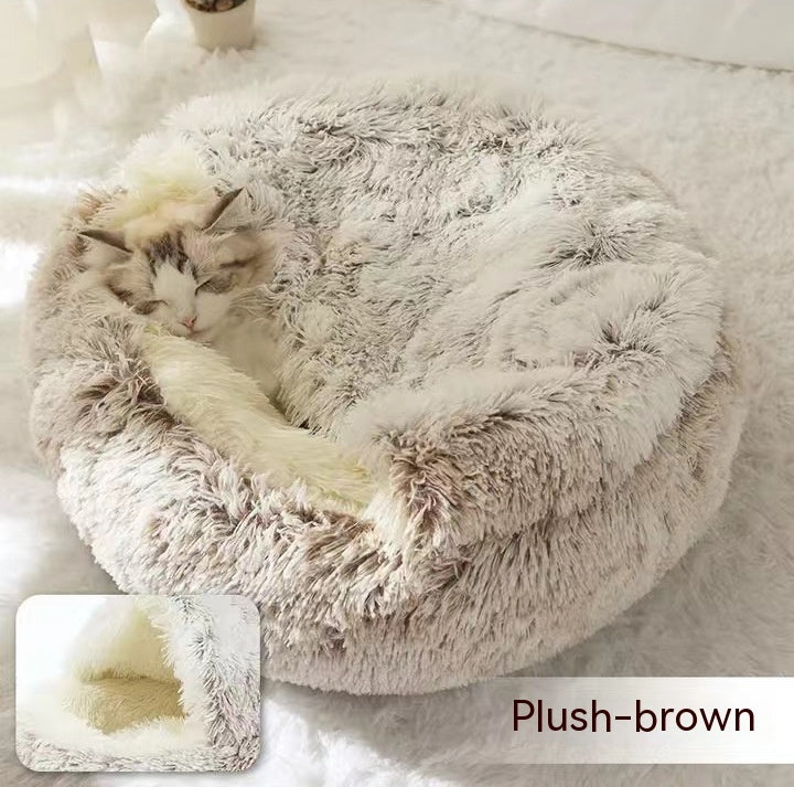 Pet 2 In 1 Plush Warm Round Bed House Pet Bed