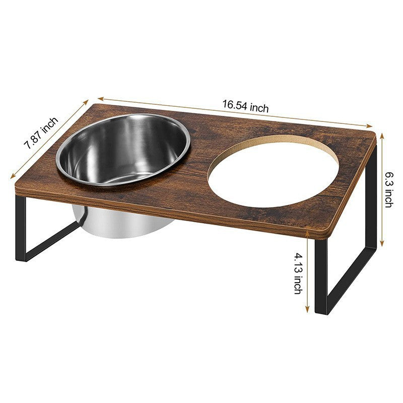 Iron And Wood Pet Feeding Rack With Bowl