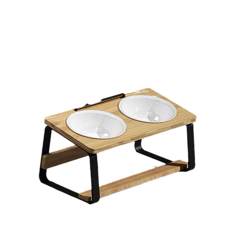 Ceramic Double Bowl Pet Feeder With Neck Support