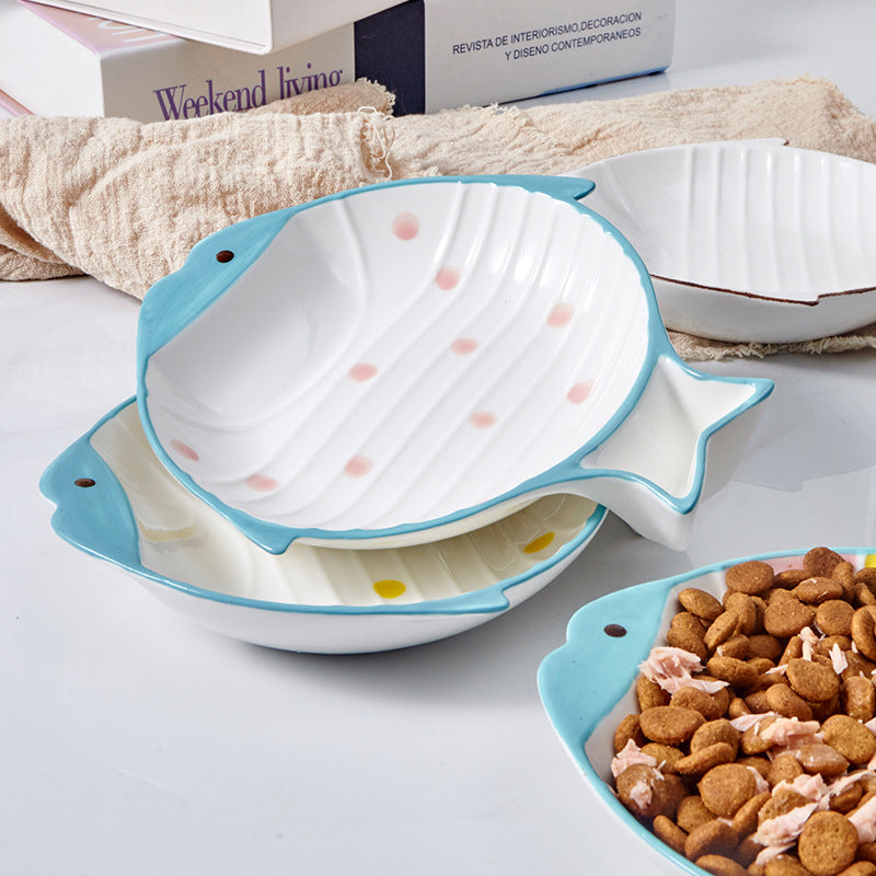 Fish Shape Ceramic Pet Feeding Plate Bowl
