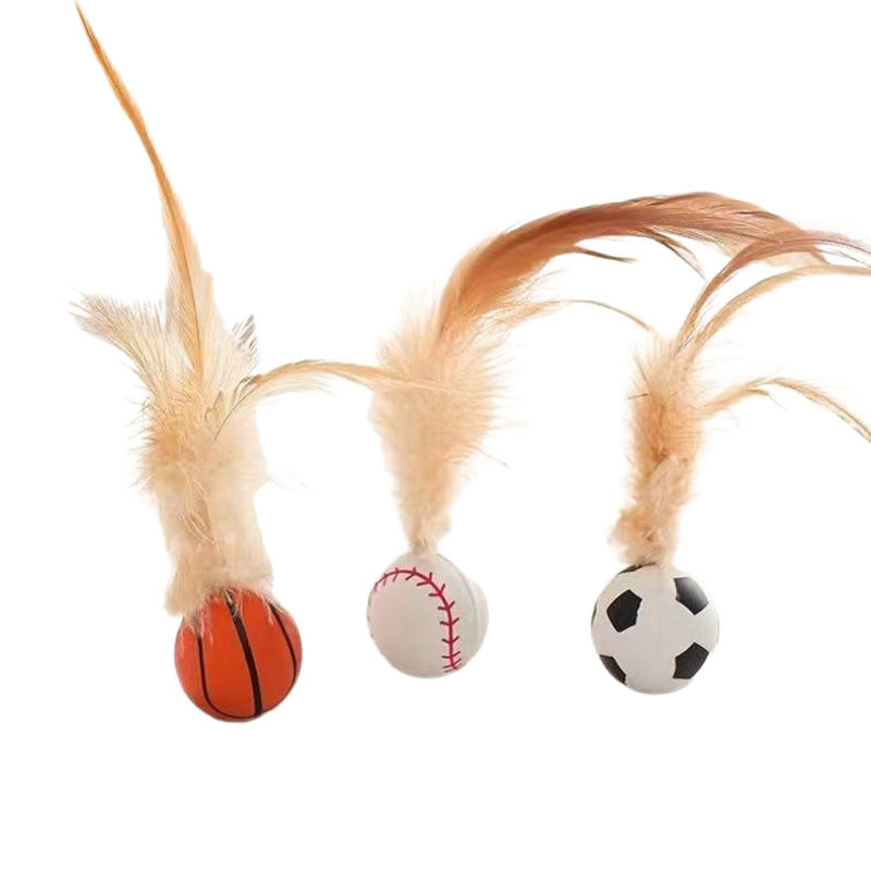 Pet Interactive Feather Bouncy Ball Self Entertainment Toy