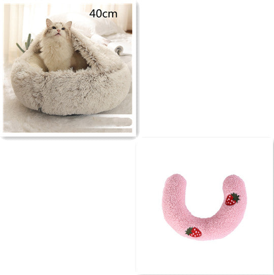 Pet 2 In 1 Plush Warm Round Bed House Pet Bed