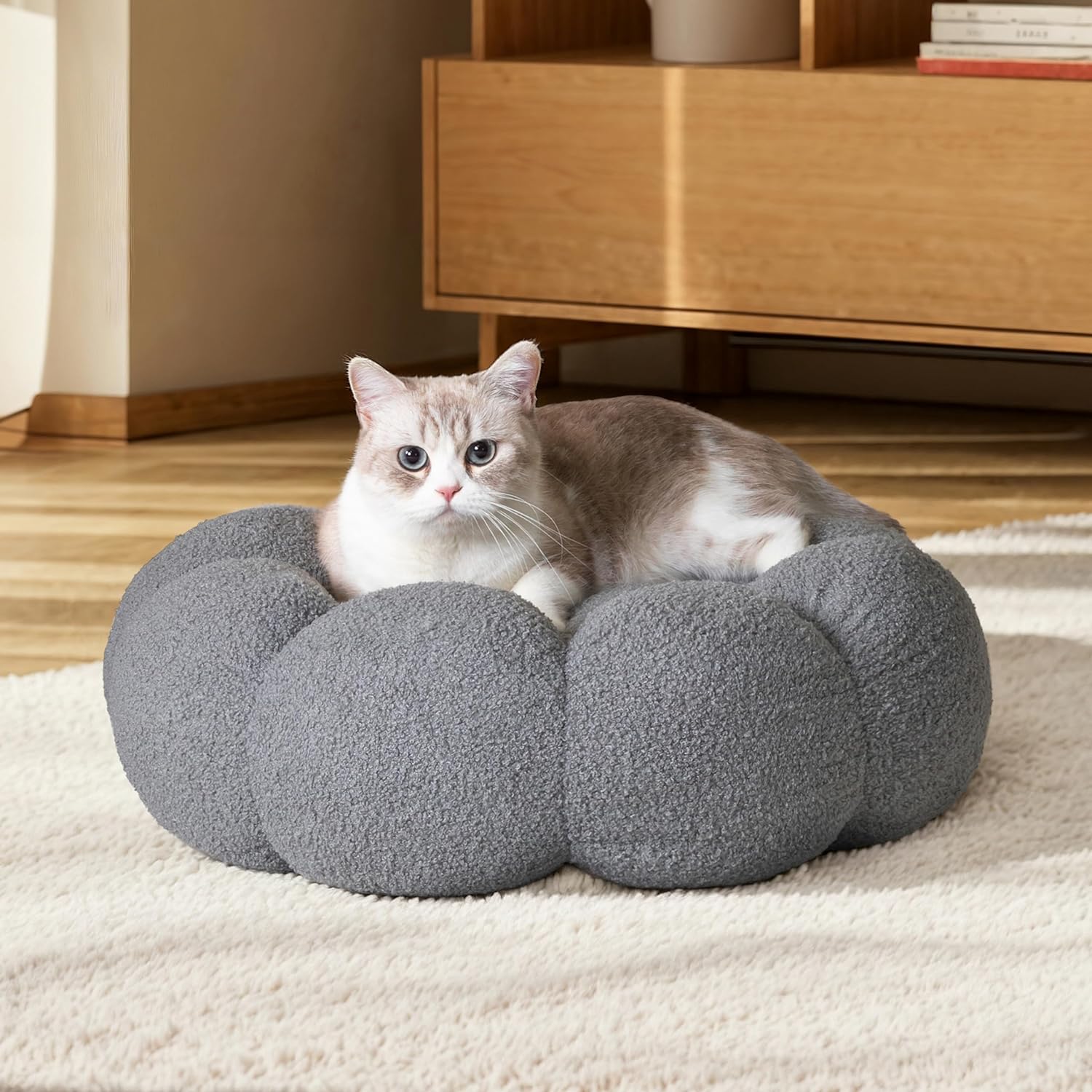 Pet Fluffy Round Calming Plush Donut Bed