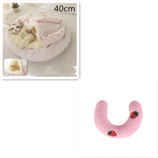 Pet 2 In 1 Plush Warm Round Bed House Pet Bed